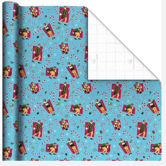 Hallmark Wrapping Paper Christmas Buddy the Elf Poses Blue 25 sq ft Holiday Gift - Picture 2 of 5